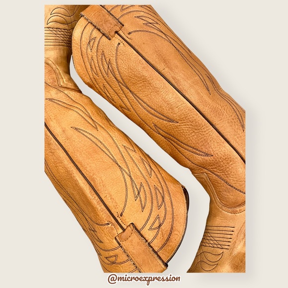 $399 Frye Billy Pull On Tan Leather Embroidered Tonal Stitch Tall Cowboy Boots - Picture 7 of 11